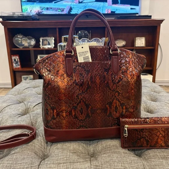 Elegant Large Duxbury Satchel Cranberry Valerian Genuine Leather